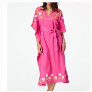 Roller Rabbit Embroidered Caftan Dress Small Boho Resort Wear, Beach Cover Up